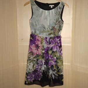 Established 1962 Womens Teal Purple Floral Watercolor Silky Sheath Dress 6